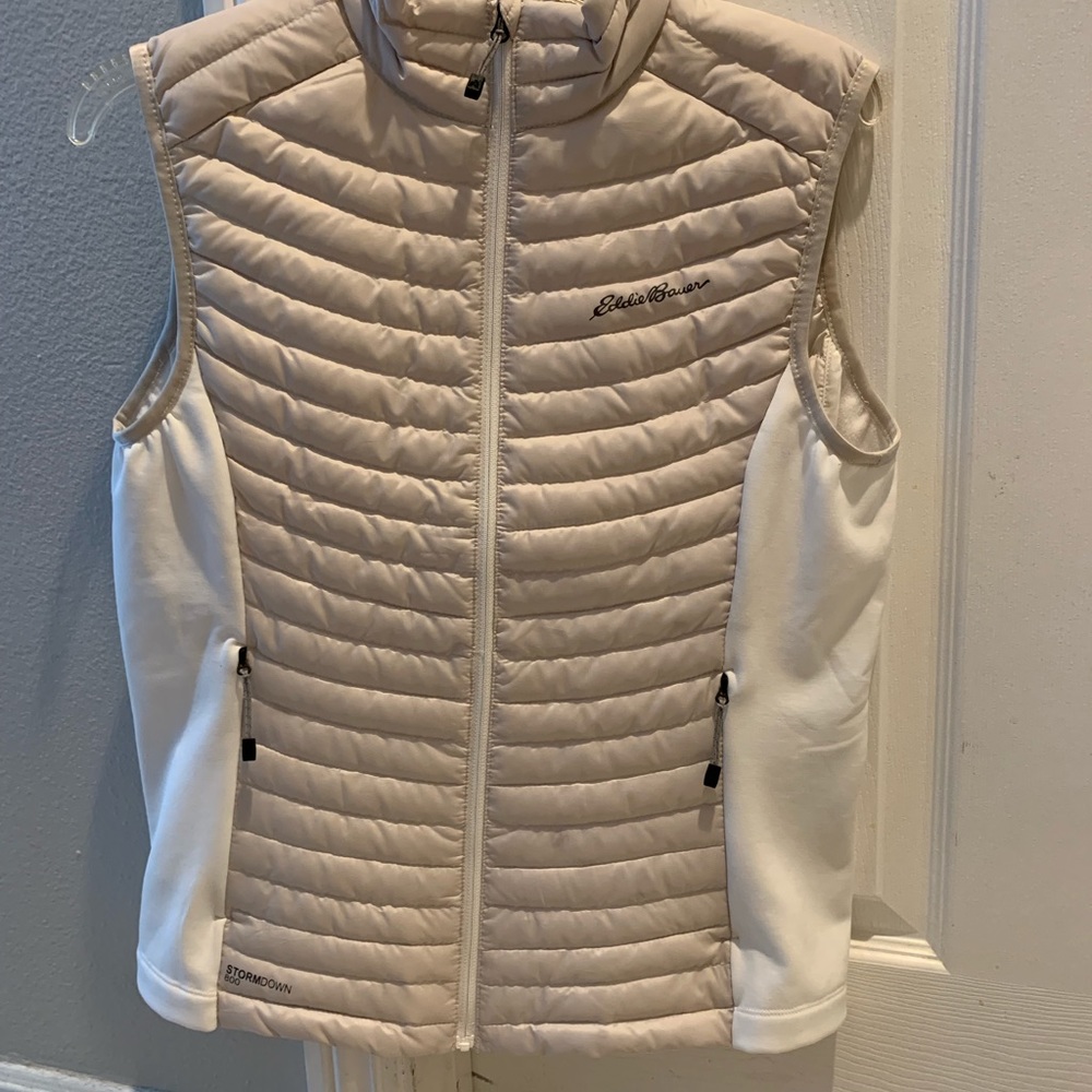 NWOT Eddie Bauer STORMDOWN 800 Tan White Vest M
